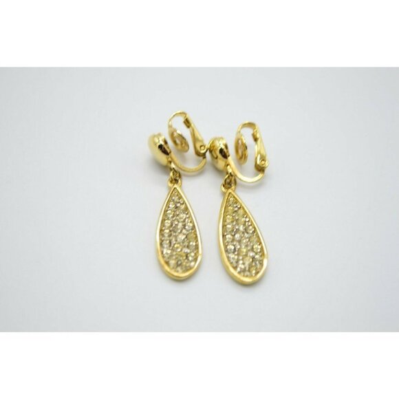 Crown Trifari Clear Pave Rhinestone Gold Tone Dang - Picture 2 of 5